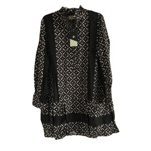 Tuckernuck‎ NEW Black Geo Tate Tencel Long Sleeve Drop Waist Mini Dress Size XS